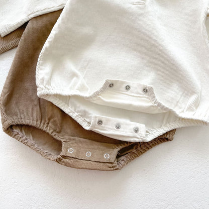 Baby Girl Embroidered Collar Long-Sleeved Corduroy Onesie