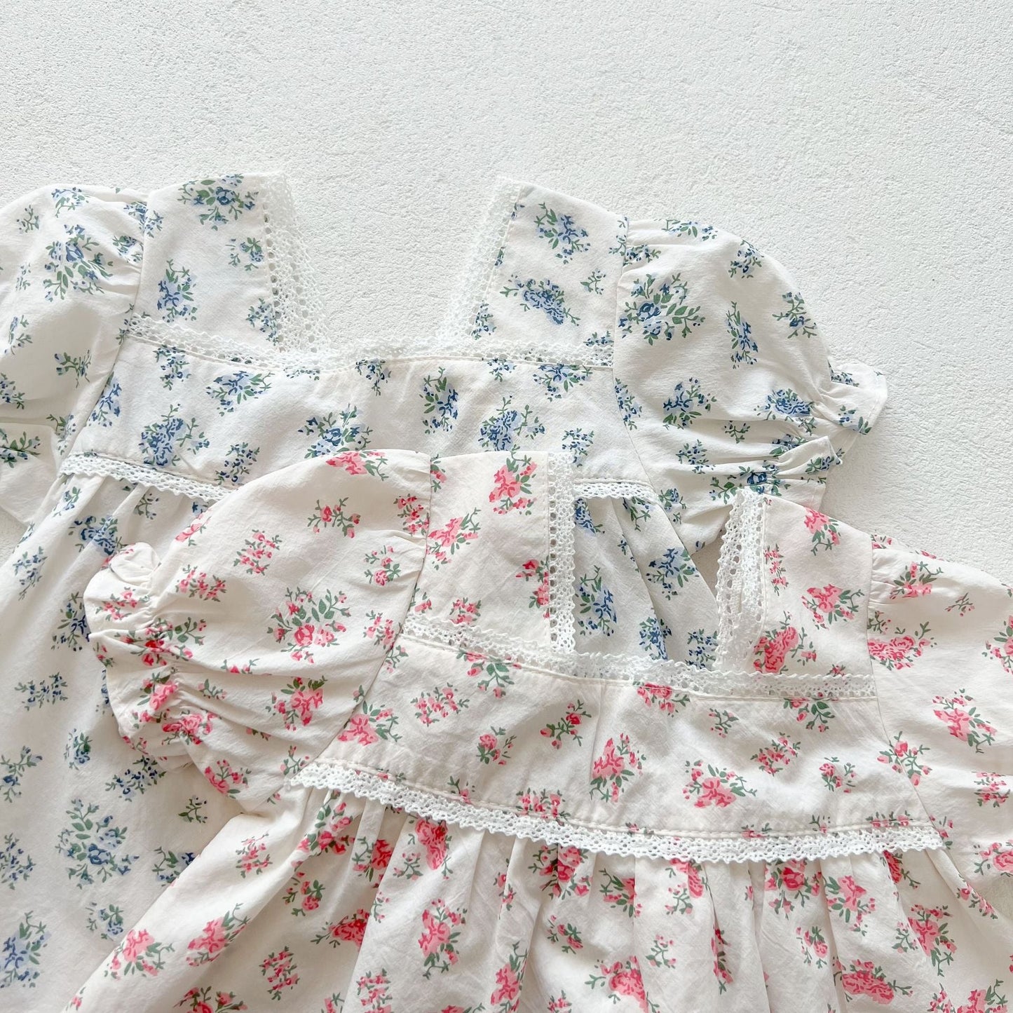 Baby Girl Floral Print Squared Collar Short Sleeved Dress Combo Short