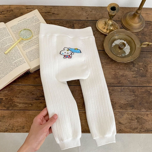 Baby Girl Embroidered Design Solid Color Fleece Pants