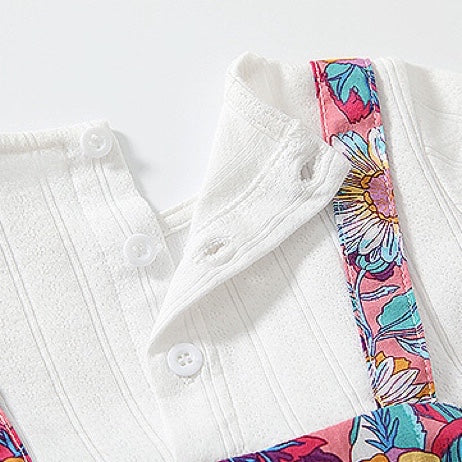 Baby Girl Floral Pattern Bow Decoration O-Neck Long Sleeves Strap