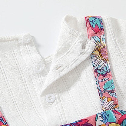 Baby Girl Floral Pattern Bow Decoration O-Neck Long Sleeves Strap
