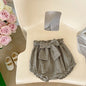 Baby Girl White Blouses With Floral & Plaid Pattern Skirts Sets
