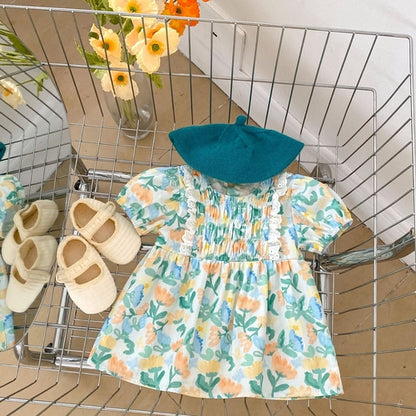 Baby Floral Graphic Doll Neck Short Sleeves Onesies & Dress