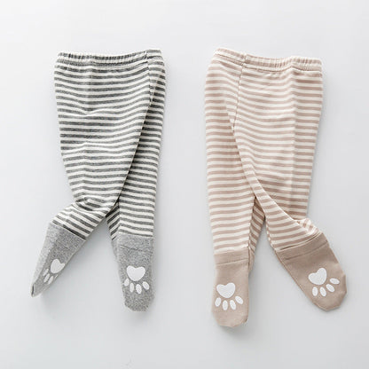 Baby Cartoon Pattern Long Sleeved Onesies Combo Striped Pantihose Sets