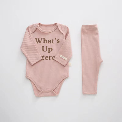 Baby Slogan Print Pattern Long-Sleeved Onesies Combo Solid Pants Sets
