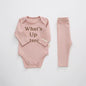 Baby Slogan Print Pattern Long-Sleeved Onesies Combo Solid Pants Sets