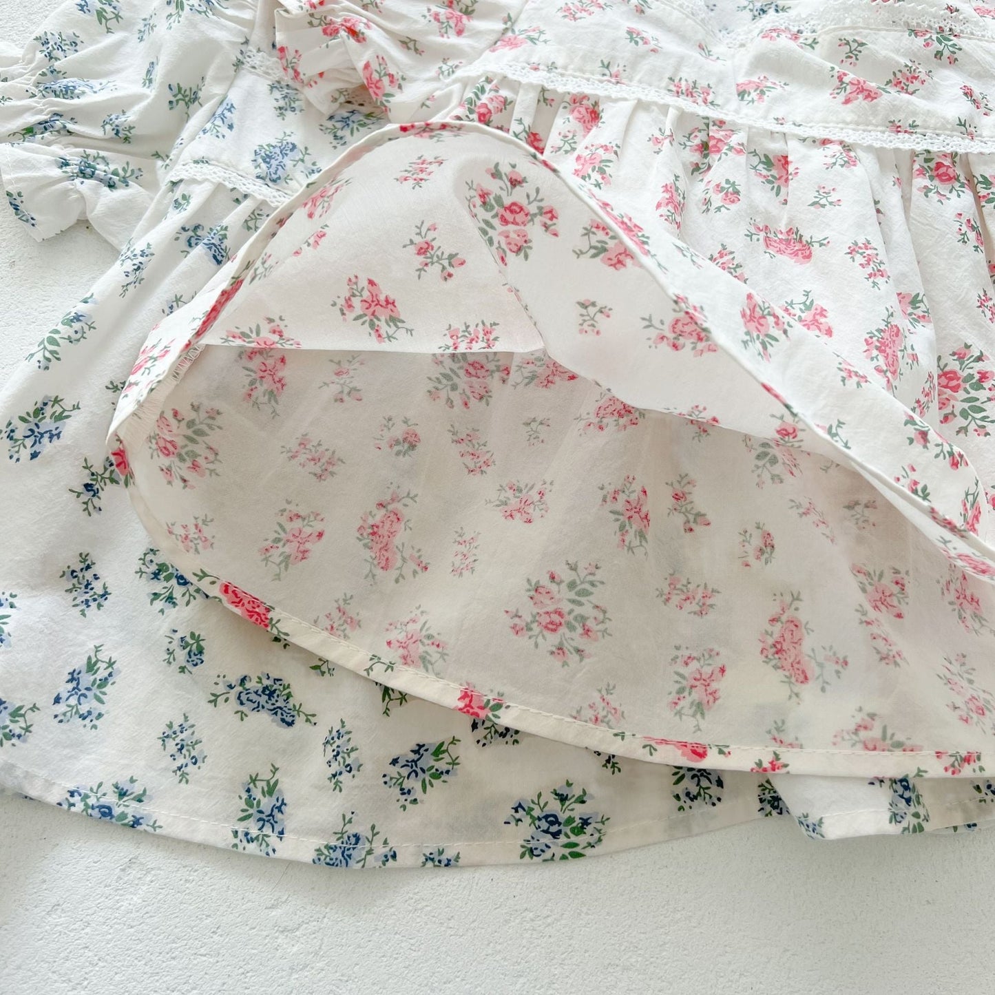 Baby Girl Floral Print Squared Collar Short Sleeved Dress Combo Short