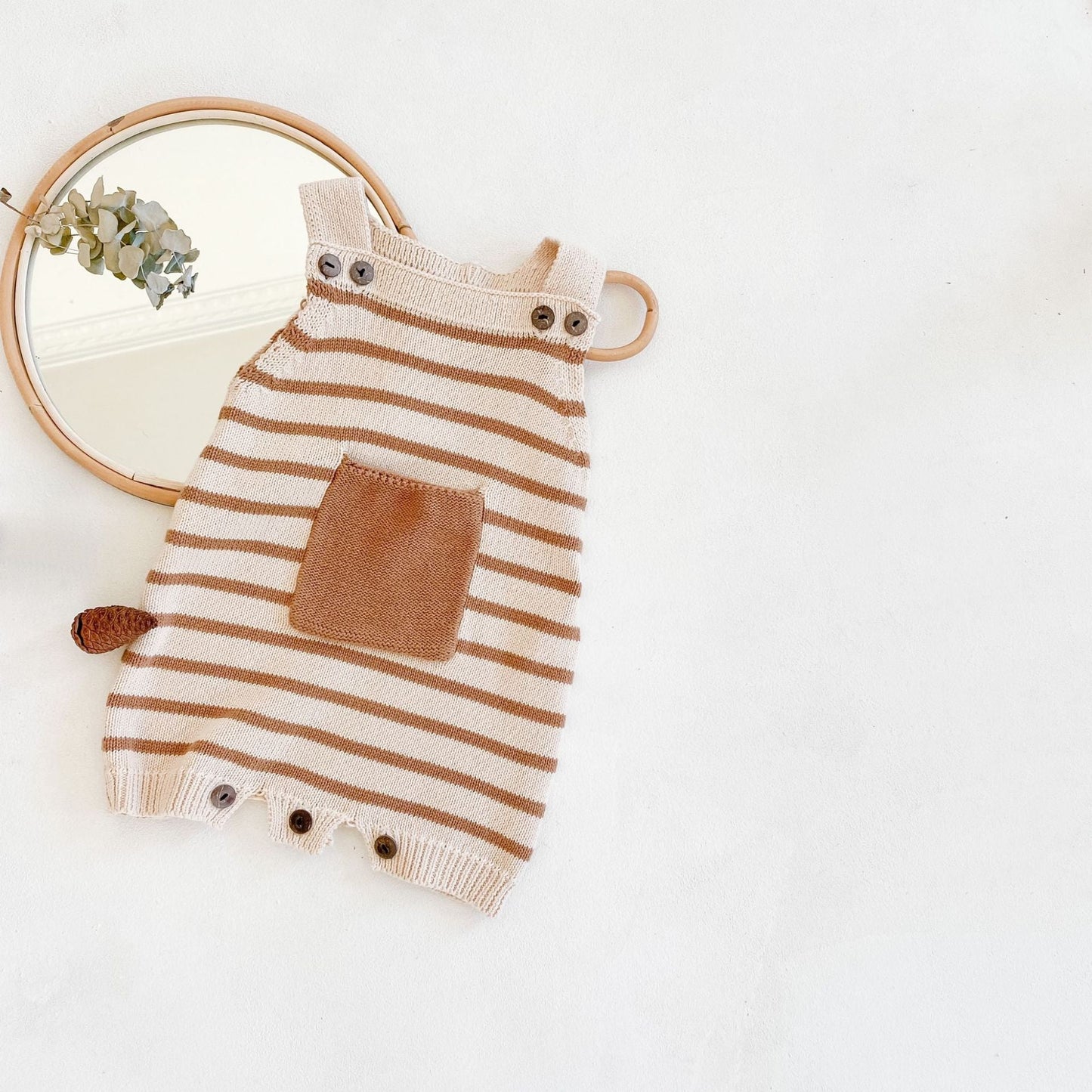 Baby Girl Striped Graphic Knitted Strap Sleeveless Jumpsuit With