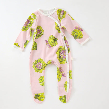 Baby Fruit Graphic Side Full Button Design Long Sleeves Covered Romper