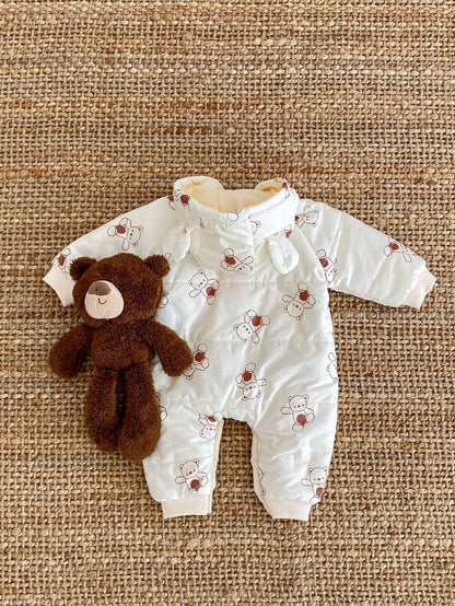 Baby Toddler Boy And Girl Bear Print Thicken Long Sleeve Jumpsuit