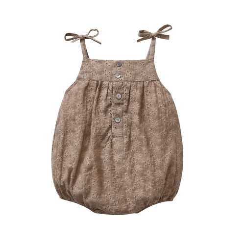 Baby Girls Solid Color Hollow Design Sleeveless Onesies With Bottons