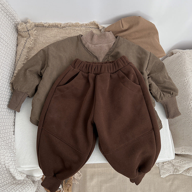 Baby Solid Color New Winter Kindergarden Thickened Pants
