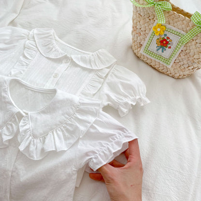 Baby Girl White Blouses With Floral & Plaid Pattern Skirts Sets