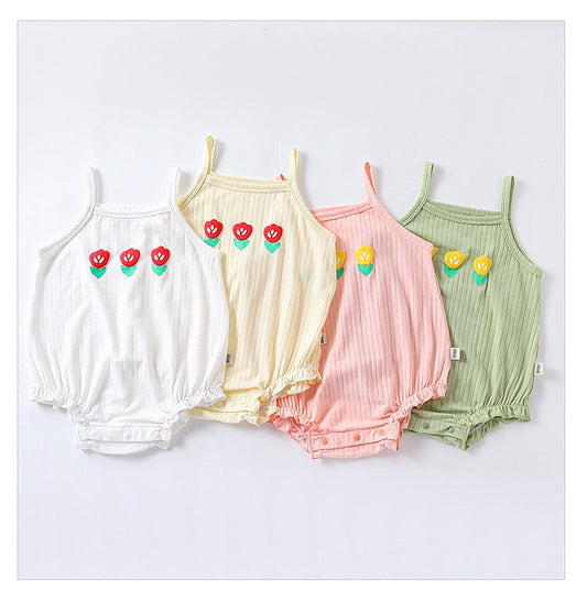 Baby Flower Embroidered Pattern Sling Onesies