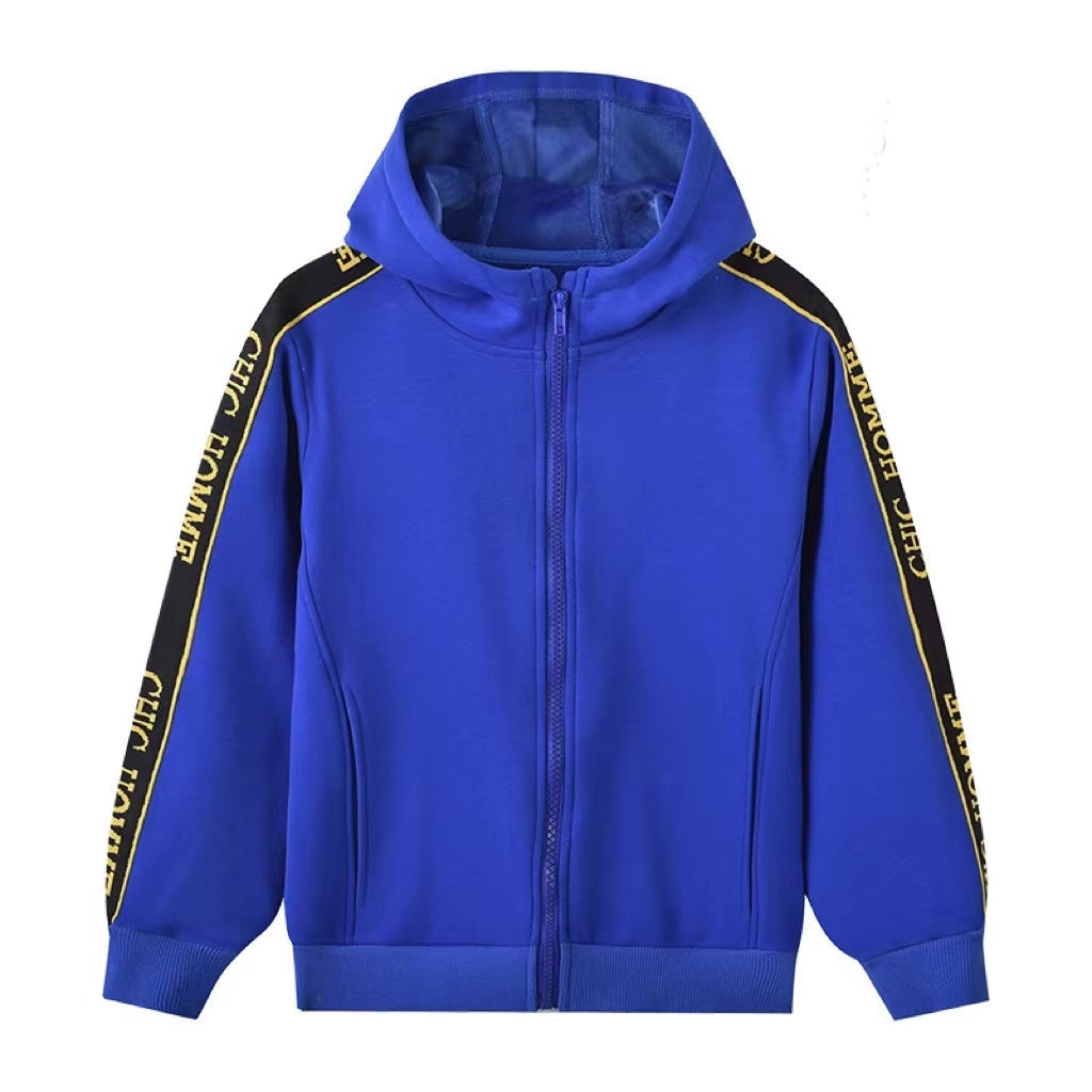 Baby Boy Slogan Printed Tape Patched Pattern Solor Color Casual Coat