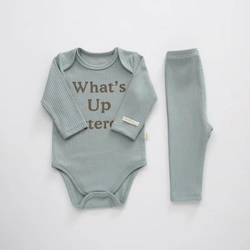 Baby Slogan Print Pattern Long-Sleeved Onesies Combo Solid Pants Sets