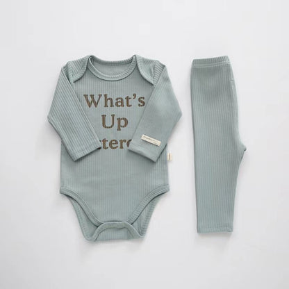 Baby Slogan Print Pattern Long-Sleeved Onesies Combo Solid Pants Sets