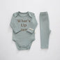 Baby Slogan Print Pattern Long-Sleeved Onesies Combo Solid Pants Sets