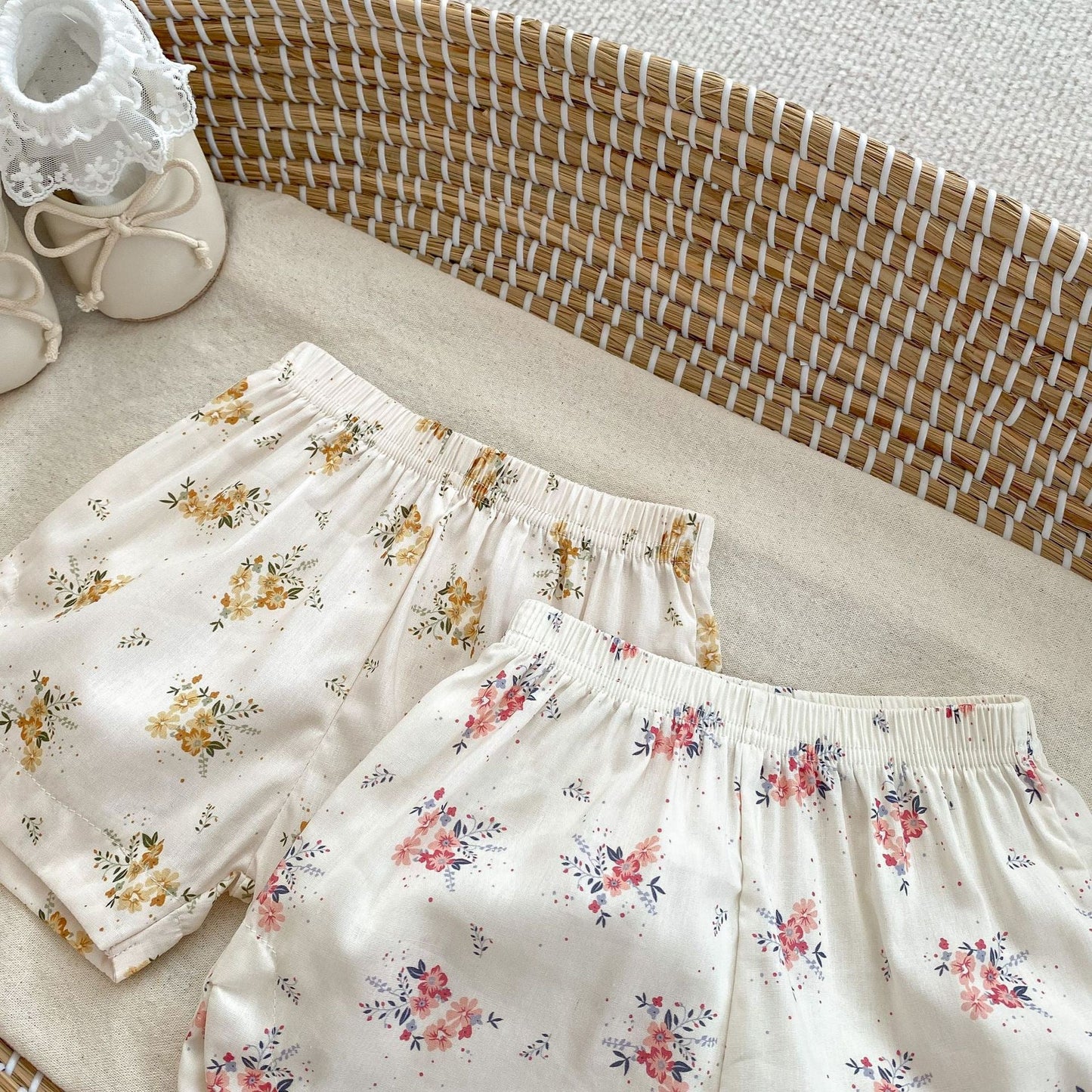 Baby Girl Flower Pattern Sling Tops With Shorts Sets
