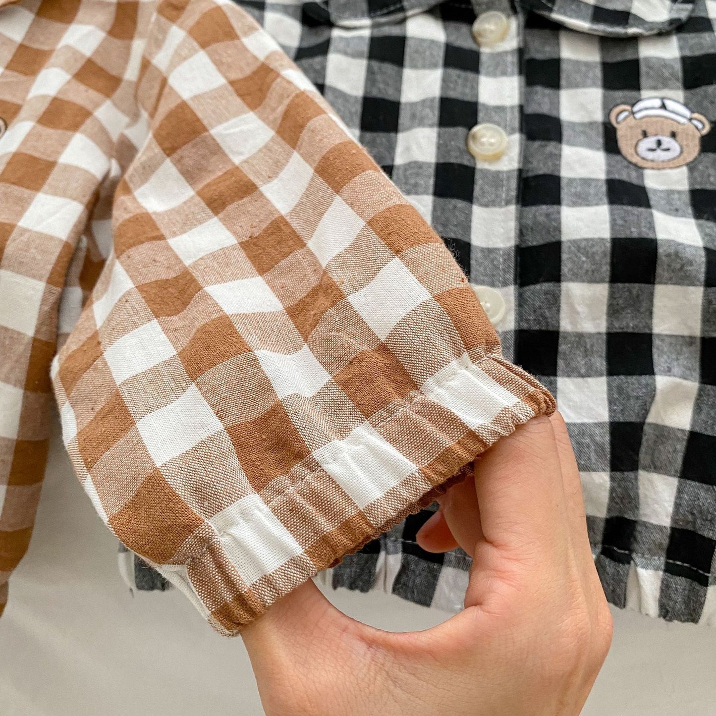 Baby Checkerboard Pattern Bear Patched Design Coat