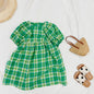 Baby Girls Plaid Pattern Pull-Sleeved Design O-Neck Long Dress In