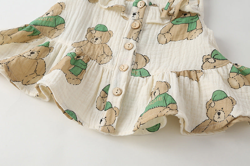 Baby Girl Small-Bear Cartoon Pattern Flounce Design Sleeveless