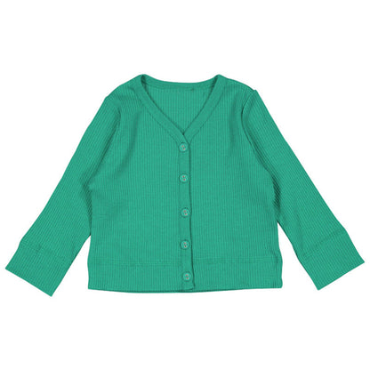 Baby Girl Solid Color Modal Cotton Pit Strip V-Neck Cardigan