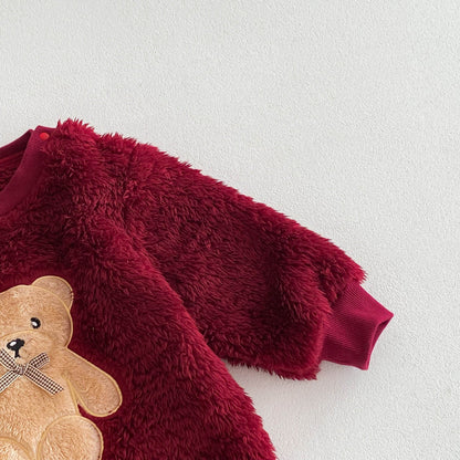 Cute And Cozy Baby Teddy Bear Romper For Autumn/Winter Outings – Red