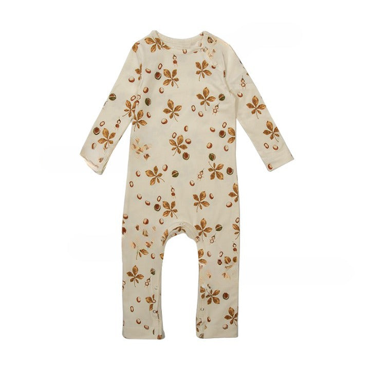 Baby Floral Print Pattern Long Sleeve Soft Cotton Jumpsuit
