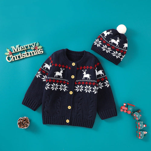 Baby Deer Pattern Crochet Knit Design Sweater Cardigan