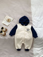New Winter Baby Boy V-Collars Buttons Wiht Hat Long Sleeve Romper