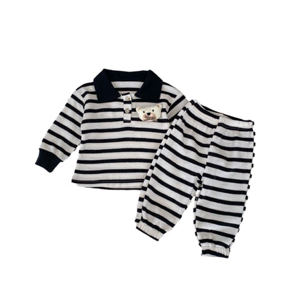 Striped Pattern Cartoon Bear Patched Design Sets
