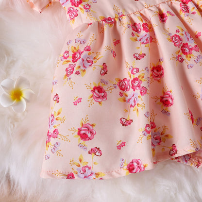 Baby Girl Flower Graphic A-Line Onesies Dress & Headband