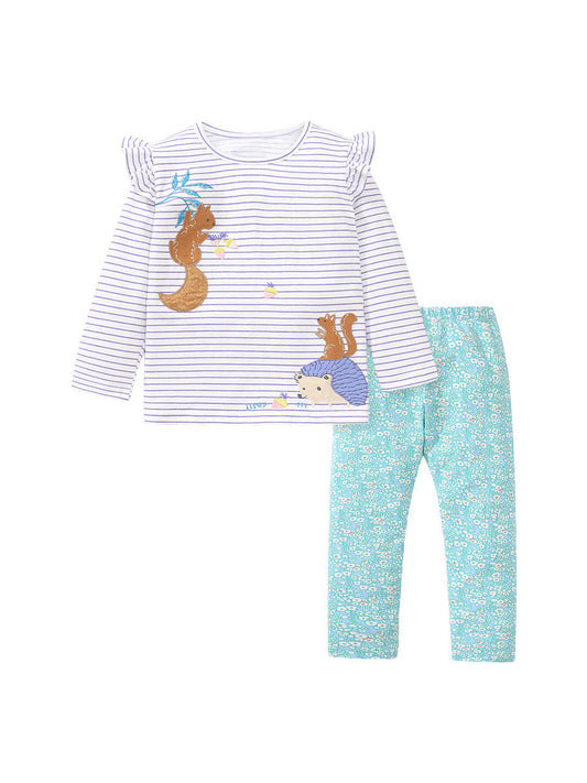 Spring Girls Animals Cartoon Top And Floral Pants Set