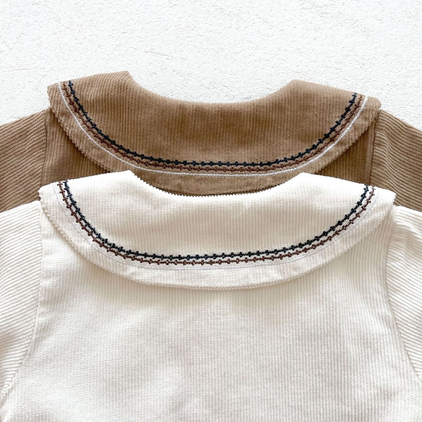 Baby Girl Embroidered Collar Long-Sleeved Corduroy Onesie