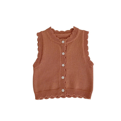 Baby Girl Solid Color Thin Style Sleeveless Knit Cardigan Vest