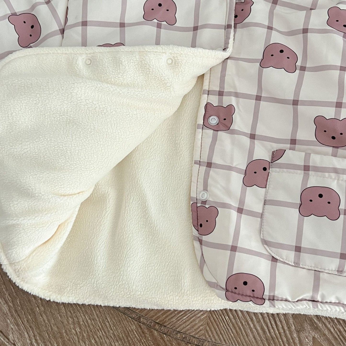 Baby Cute Bear Print Pattern Patchwork Hooded Padded Jacket