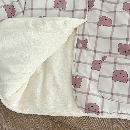 Baby Cute Bear Print Pattern Patchwork Hooded Padded Jacket