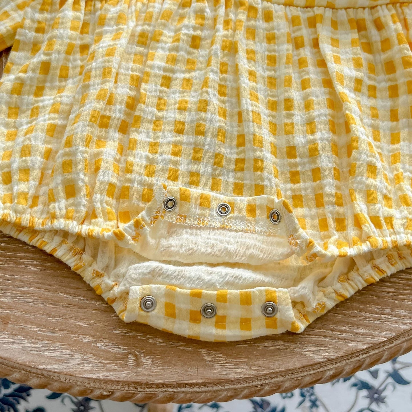 Baby Girl Yellow Plaid Pattern Ruffle Lapel Design Bodysuit