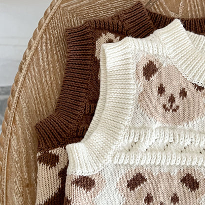 Baby Bear Pattern Single Breasted Design Vest Knit Cardigan