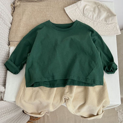 Baby Solid Color Crewneck Long Sleeve Soft Cotton Basic Shirt