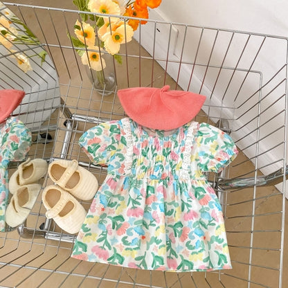 Baby Floral Graphic Doll Neck Short Sleeves Onesies & Dress