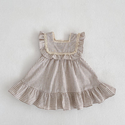 Baby Striped Pattern Sleeveless Princess Dress & Onesies