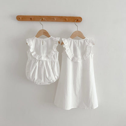 Baby Girl Embroidered Pattern Solid Color Sleeveless Dress & Onesies