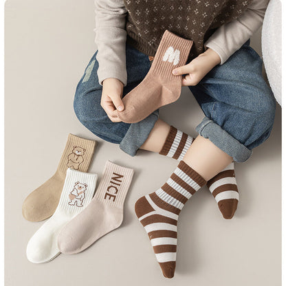 Kids Unisex Breathable Comfy Brown Bear Series Cartoon Pattern Socks
