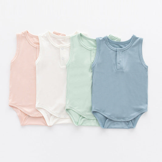 Baby Unisex Solid Color Sleeveless Summer Onesies