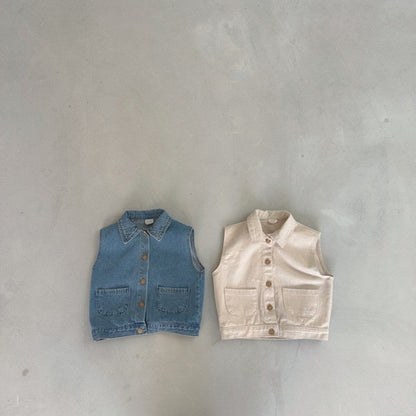 Baby Denim Single Breasted Design Sleveless Coat