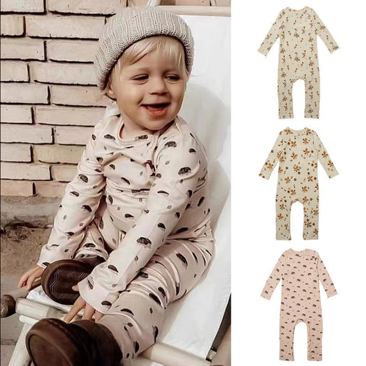 Baby Floral Print Pattern Long Sleeve Soft Cotton Jumpsuit