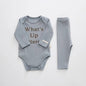 Baby Slogan Print Pattern Long-Sleeved Onesies Combo Solid Pants Sets
