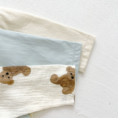 Baby Boy Solid Color & Bear Print Shirt Single Breasted Design